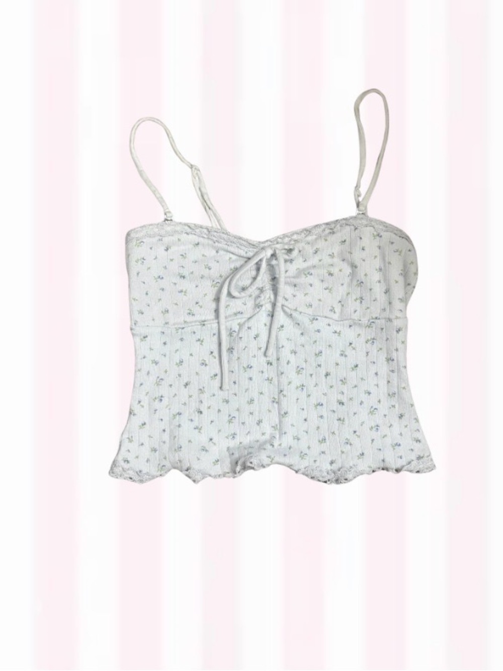 Aeropostale White Floral Rib-Knit Tie-Front Cami - removable straps